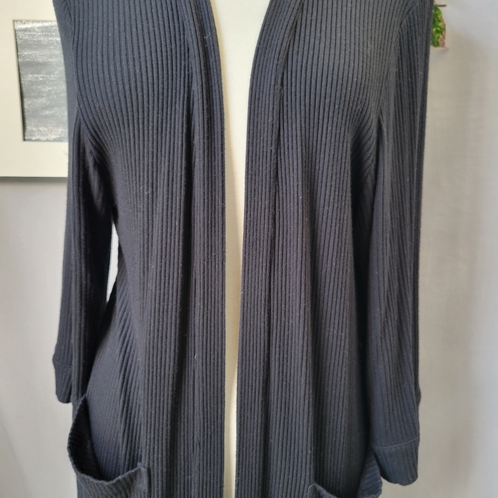 Whimsy + Row Frances Ribbed Modal Robe Duster Cardigan‎ Black M - Picture 7 of 16